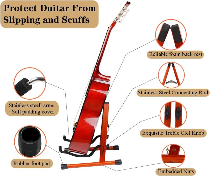 KingPoint Wood Guitar Stand, Guitar Floor Stand, Acoustic Electric Wooden A Frame Folding Guitar Holder Adjustable for Bass, Cello, Mandolin, Banjo, Ukulele（Mahogany） - Image 3